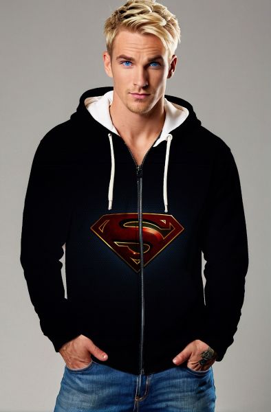 Superman S Shield Graphic Apparel – Iconic Red & Gold Black Zip‑Up Hoodie