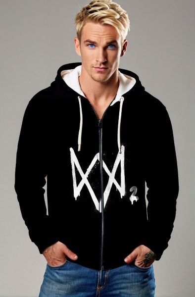 Watch Dogs Style Graphic Apparel – Black Zip‑Up Hoodie