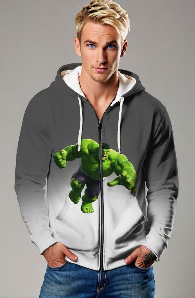 Hulk Hero Gradient Zip‑Up Hoodie