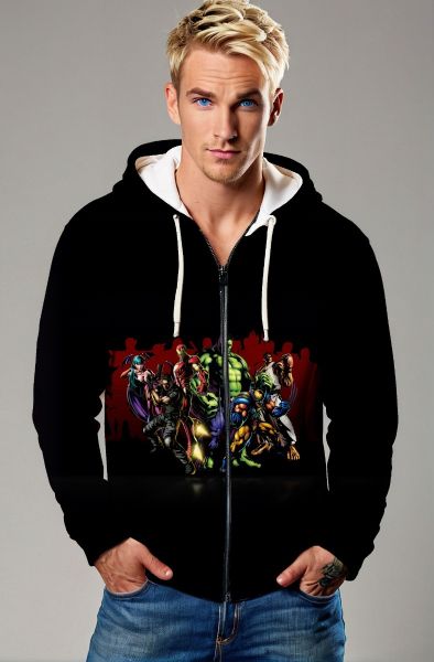 Black Marvel Heroes Team Zip‑Up Hoodie – Versatile & Iconic