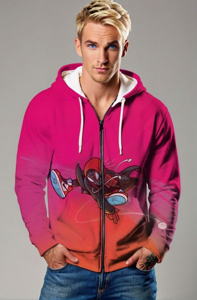 Bright Pink Gradient Zip‑Up Hoodie – Street Spider Vibe