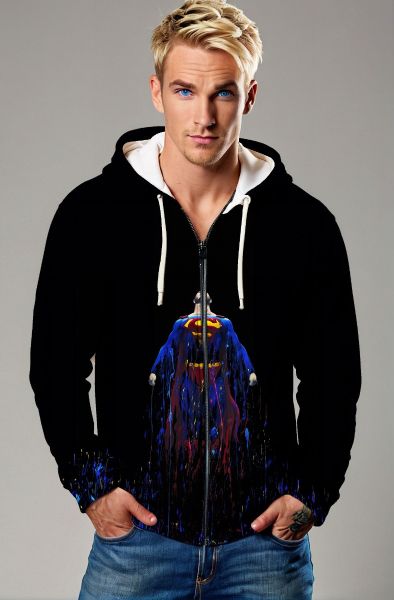 Black Superman Rising Art Zip‑Up Hoodie