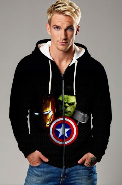 Black Avengers Elements Zip‑Up Hoodie