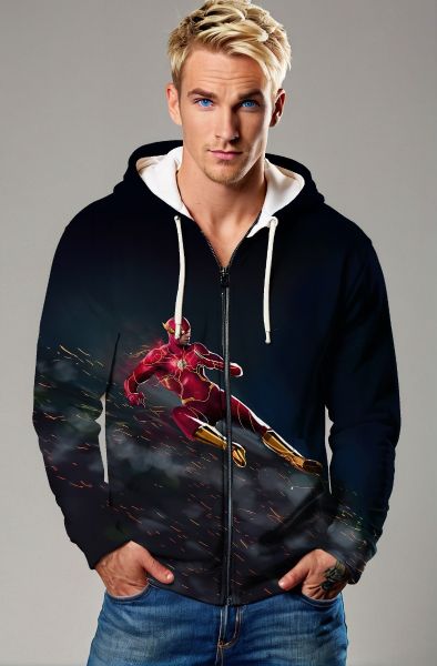 Scarlet Momentum Zip Hoodie – Deep Blue Heroic Speed Full-Zip Jacket