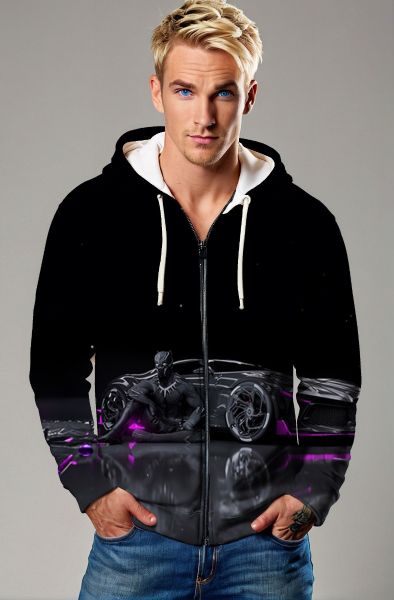 Zip-Up Hoodie: Wakanda Racer Zip-Up Hoodie – Sleek Black Panther Automotive Style