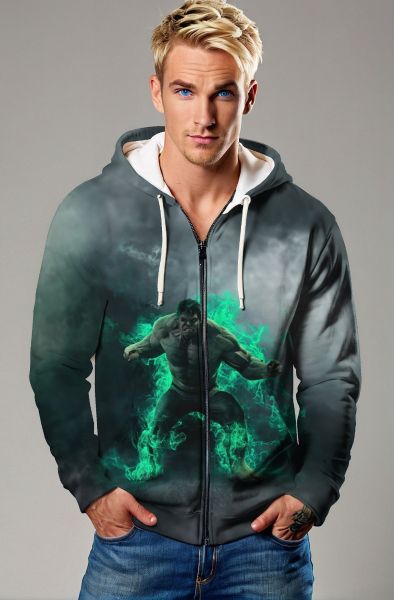 Hulk Gamma Surge Zip Hoodie – Dark Grey & Neon Green Explosion Jacket
