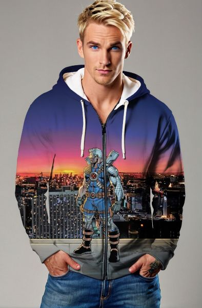 Blue Nathan Summers Zip-Up Hoodie – Marvel Cable Edition