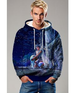 Aquarius Ganymedes Unisex Hoodies with Anime Style and Starlight Design in Deep Blue