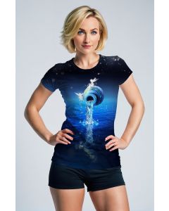 Aquarius Unisex T-Shirts with Sky Blue Lake and Flying Fairy Design