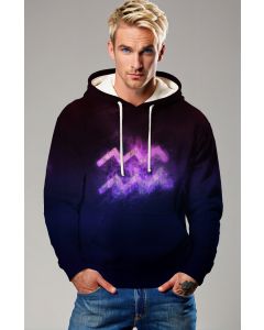 Unisex Aquarius Symbol Hoodie in Deep Blue with Purple Accents