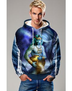 Astral Aquarius Uranus Guardian Unisex Hoodie in Blue with Twinkling Star Design