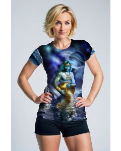Uranus Guardian Aquarius Unisex Blue T-Shirt with Starry Night Sky Motif