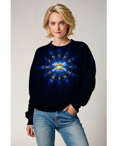 Aquarius Zodiac Wheel Blue Glow Unisex Sweatshirt