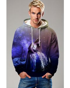 Aquarius Myth Waterbearer Unisex Hoodie in Purple Sky and Calm Sea Design