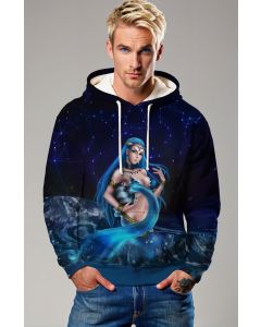 Aquarius Myth Hoodie in Midnight Blue with Purple Constellation Design