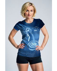 Aqua Atlas Mythical Aquarius Unisex T-shirts with Glittering Pour Design on Blue Night Sky