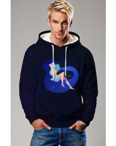 AquaBlue Hercules Unisex Hoodie with Hand-Drawn Cartoon Night Sky and Stars