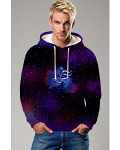Aquarius Dream Purple Gradient Starry Sky Unisex Hoodie with Helen Goddess Motif