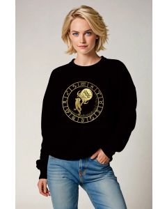 Aquarius Zodiac Wheel Unisex Black Sweatshirt with Gold Symbol