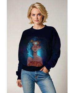 Helen Aquarius Goddess Unisex Sweatshirt with Light Blue Symbol on Blue Starry Sky Background