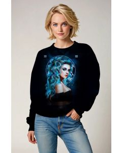 Aquarius Goddess Atlas Black Sweatshirt with Symbol Prints Unisex