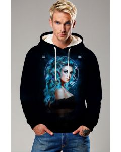 Aquarius Goddess Atlas Unisex Hoodies with Symbol Accents in Black