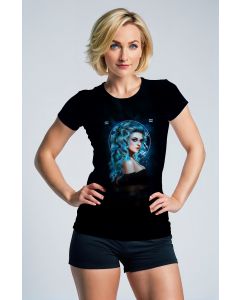 Aquarius Goddess Atlas Black T-Shirts with Symbolic Side Prints