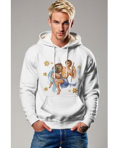 Aquarius Myth Watercolor Hoodie with Celestial Stars on White Background