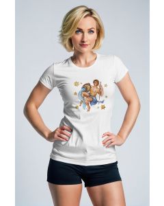 Aquarius Watercolor Mythical Tee with Celestial Accents on White