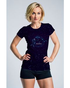 Aquarius Starry Night Sky Unisex T-shirt in Blue with Zodiac Symbol