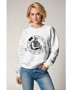Unisex Aquarius and Uranus Guardian Zodiac Circle Sweatshirt in White