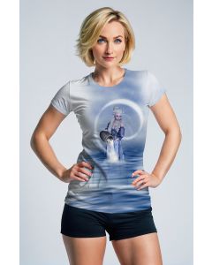 Aquarius Alcmene Goddess Unisex T-shirts in Light Blue Flowing Water Design