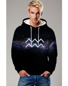 Aquarius Night Sky Unisex Hoodie with Glowing White Symbol and Purple Galaxy Accents