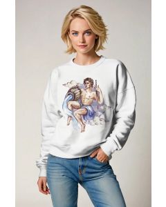 Hephaestus Aquarius Guardian Watercolor Style Unisex Sweatshirt in Lilac on White