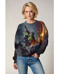 Dark Gray Avengers Battle Scene Crewneck Sweatshirt