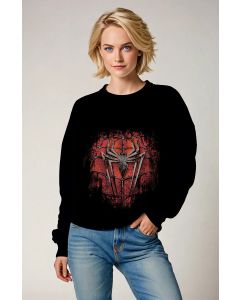 Black Spider Graphic Sweatshirt – Distressed Red Web Design