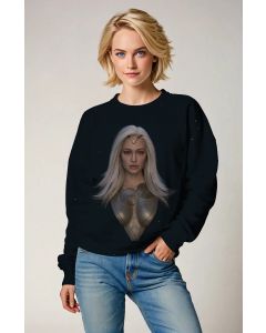 The Thena Sweatshirt in bold black brings the power of the Eternals’ warrior goddess to life.