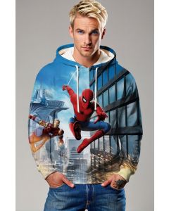 Spider‑Man & Iron Man Dynamic Graphic Hoodie – Blue
