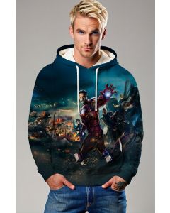 Dark Blue Avengers Iron Man Graphic Hoodie