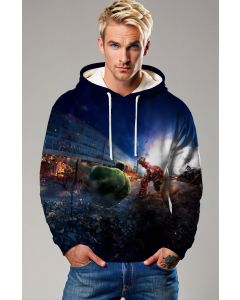 Dark Blue Hulk vs Iron Man Hulkbuster Battle Graphic Hoodie