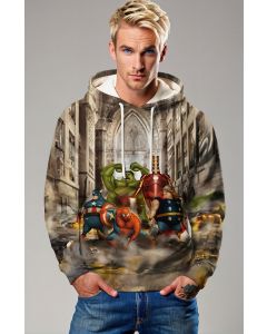 Chibi Heroes Hoodie – Khaki Brown Funny Super Squad Pullover