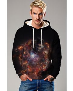 Iron Will Burn – Black & Flame Graphic Pullover Hoodie