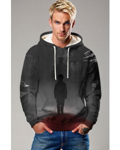 Shadowed Path Hoodie – Black & White Street Silhouette