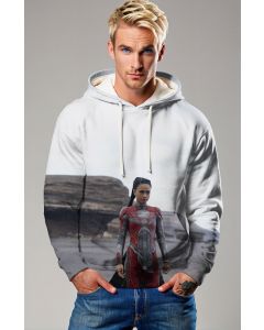 The Makkari Hoodie showcases Makkari in her dynamic superhero suit