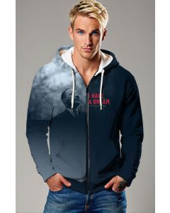 Patriotic Liberty Graphic Zipper Hoodie Blue USA Flag Statue of Liberty Print Comfortable Stylish Independence Day Jacket