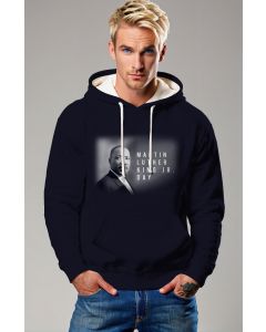 Stylish Dark Blue Martin Luther King Print Hoodie
