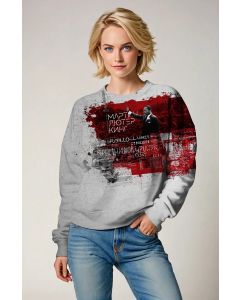 MLK Red Ink Print Trendy Crewneck Sweatshirt
