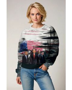 Iconic Black Streetwear Presidential Graphic Crewneck Sweatshirt
