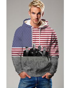 Presidential Memorial Red Comfortable Hoodie with American Flag and Presidents Silhouette Print
