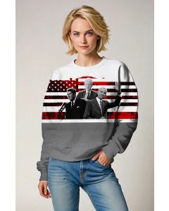 Patriotic American Flag Presidential Portrait White Crewneck Sweatshirt